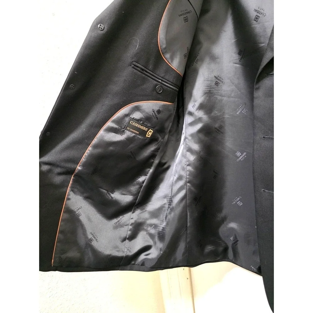 Charisma Cashmere Black Men Blazer Jacket Size 42R Two-Button Single-Breasted No